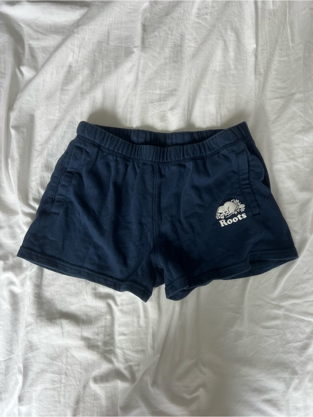 Roots Navy Athletic Logo Fleece Shorts